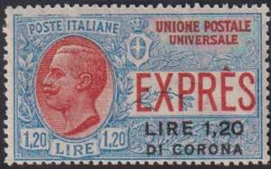 1922 - Sovr. 1,20 Lire Di Corona, Ex n° 2, ... 
