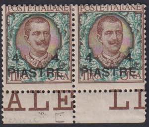 1908 - 4 piastre su 1 Lira, n° 18fa + 18, ... 