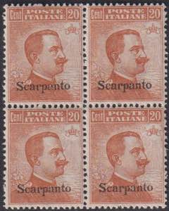 1912 - 20 c., n° 11, in spl quartina ben ... 