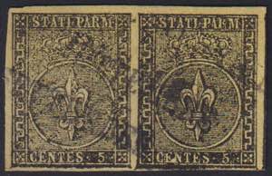 1852 - 5 cent. giallo arancio, n° 1, in ... 