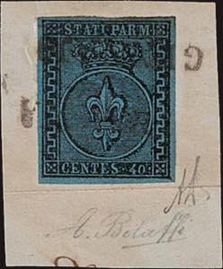 1852 - 40 cent. azzurro, n° 5, ... 