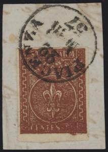 1853 - 25 cent. bruno rosso, n° 8, ... 