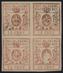 1852 - 15 cent. vermiglio, n° 9, in ... 