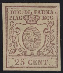 1857 - 25 cent. bruno lilla, n° 10, ottimo. ... 