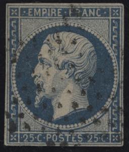 1853 - 25 cent. azzurro, n° 15, ottimo. ... 