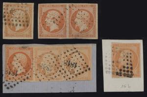 1853 - 40 cent, n° 16, 7 esemplari di ... 