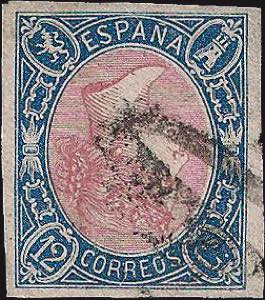 1865 - 12 c. azzurro e rosa, n° 67b, ... 
