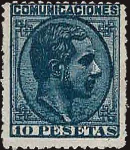 1878 - Alfonso XII 10 pesetas azzurro scuro, ... 