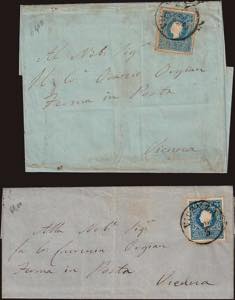 1859 - 15 s. azzurro e azzurro vivo, n° 32 ... 