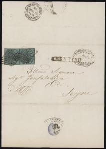 1865 - 1 baj, n° 2B, coppia su lettera con ... 