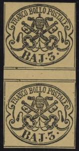 1852 - 3 baj giallo cromo, n° 4A, in ... 