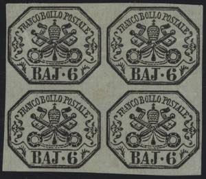 1852 - 6 bajocchi grigio verdastro, n° 7, ... 
