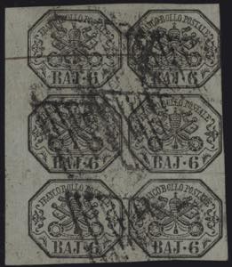 1852 - 6 baiocchi grigio verdastro, n° 7, ... 