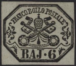 1852 - 6 bajocchi grigio, n° 7a, ottimo, ... 