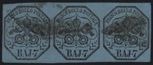 1852 - 7 baj azzurro, n° 8, spl striscia ... 