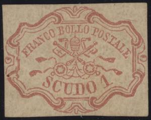 1852 - 1 Scudo rosa carminio, n° 11, ... 