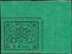 1867 - 2 cent. verde giallo, n° 13, ... 