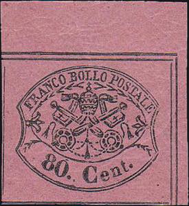 1867 - 80 cent. rosa lillaceo, n° 20, adf ... 