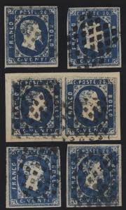1851 - 20 cent., n° 2, quattro esemplari e ... 