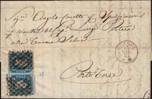 1853 - 20 cent. azzurro chiaro, n° 2f, due ... 