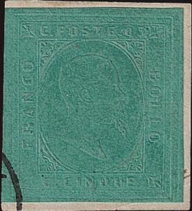 1851 - 5 cent. verde, n° 4, eccezionale ... 