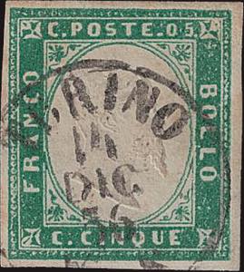 1856 - 5 cent. verde smeraldo, n° 13d, ... 