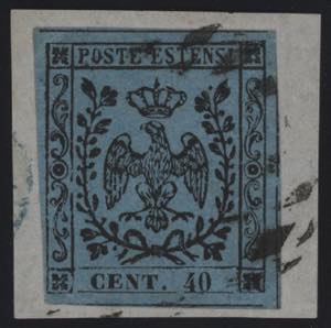 1852 - 40 cent. celeste, n° 5, ottimo, su ... 