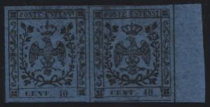 1852 - 40 cent. azzurro scuro, n° 6, ... 