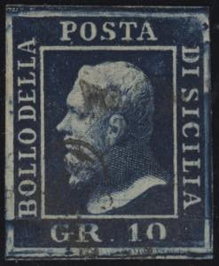 1859 - 10 grana azzurro cupo, n° 12, ... 