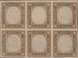 1861 - 10 cent. terra dombra, n° 2 + 2c, ... 