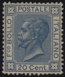 1867 - 20 cent. azzurro, tiratura di Torino, ... 