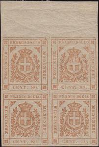 1859 - 80 cent. bistro arancio, n° 18, in ... 