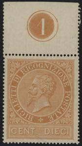 1874 - 10 cent. arancio, Ricognizione ... 