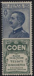 1924 - Coen 25 cent., Pubb n° 5, ottimo, ... 