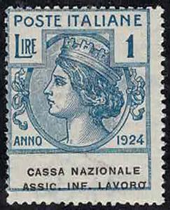 1924 - Cassa Naz. Assic. Inf. Lavoro 1 Lira, ... 