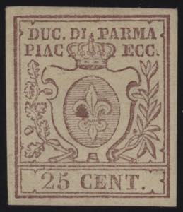 1852 - 25 cent. bruno, n° 10, ottimo, ... 