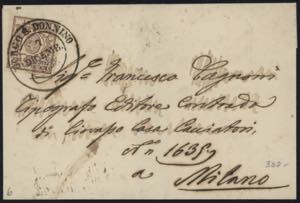 1858 - 25 cent. bruno lilla, n° 10, ... 