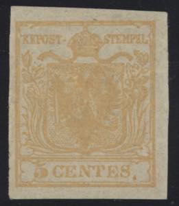 1850 - 5 centesimi giallo arancio, n° 1, ... 