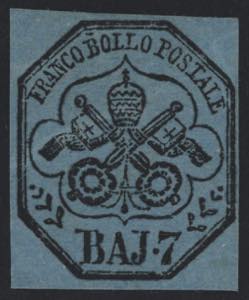 1852 - 7 b. azzurro, n° 8, ottimo. Prezzo ... 
