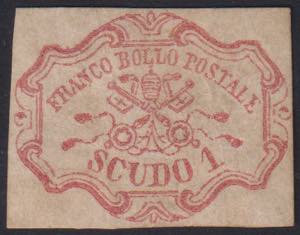 1852 - 1 Scudo rosa carminio, n° 11, ... 