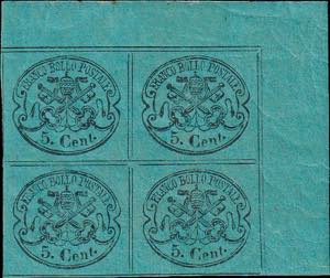 1867 - 5 cent. azzurro verdastro, n° 16, ... 