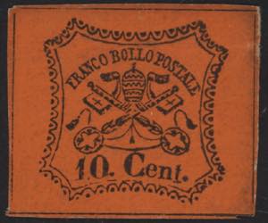 1867 - 10 cent.  vermiglio arancio, n° ... 