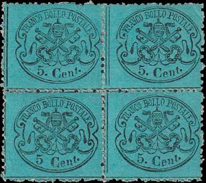 1868 - 5 cent. azzurro verdastro, n° 25b, ... 
