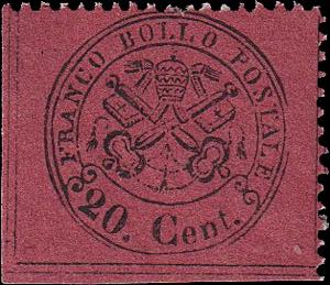 1868 - 20 cent. rosso bruno scuro, n° 27b, ... 
