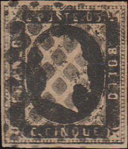 1851 - 5 cent. nero, n° 1, ... 