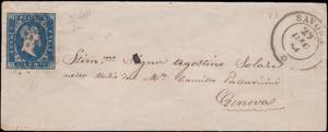 1851 - 20 cent. azzurro I tir, n° 2a, ... 