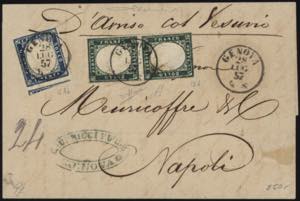1857 - 5 cent. verde mirto (coppia) + 20 ... 