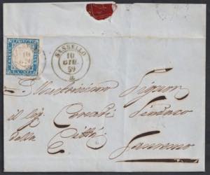 1859 - 20 cent. azzurro grigiastro, n° 15A, ... 