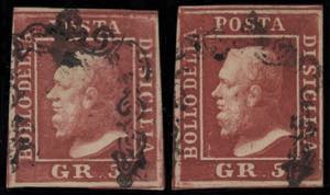 1859 - 5 grana, due esemplari, n° 9 + 9a, ... 