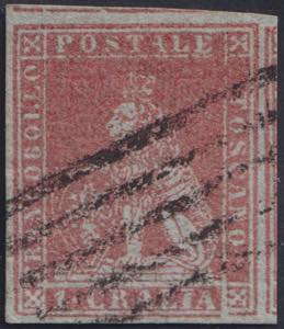 1851 - 1 crazia carminio su azzurro, n° 4b, ... 